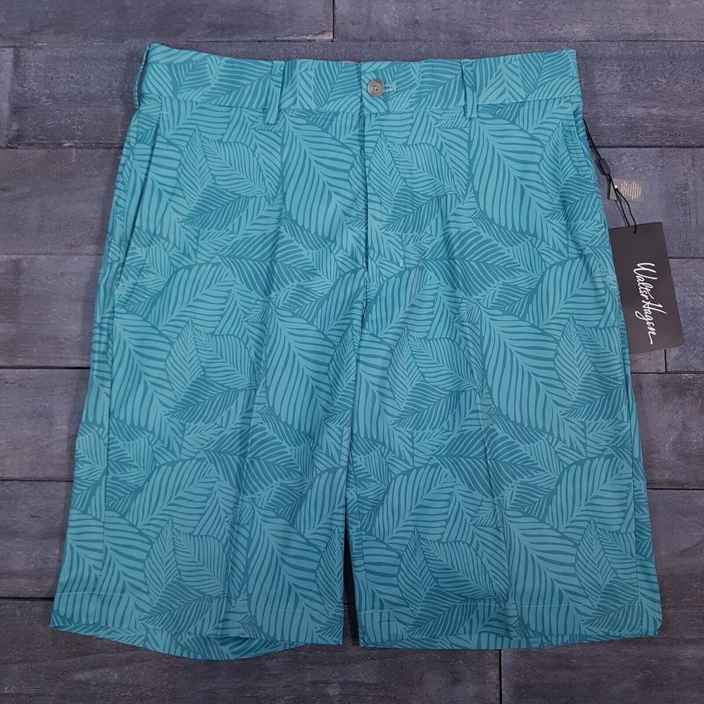 WALTER HAGEN Perfect‎ 11 Leaves Print Golf Shorts Mens Size 32 Wavelight Teal